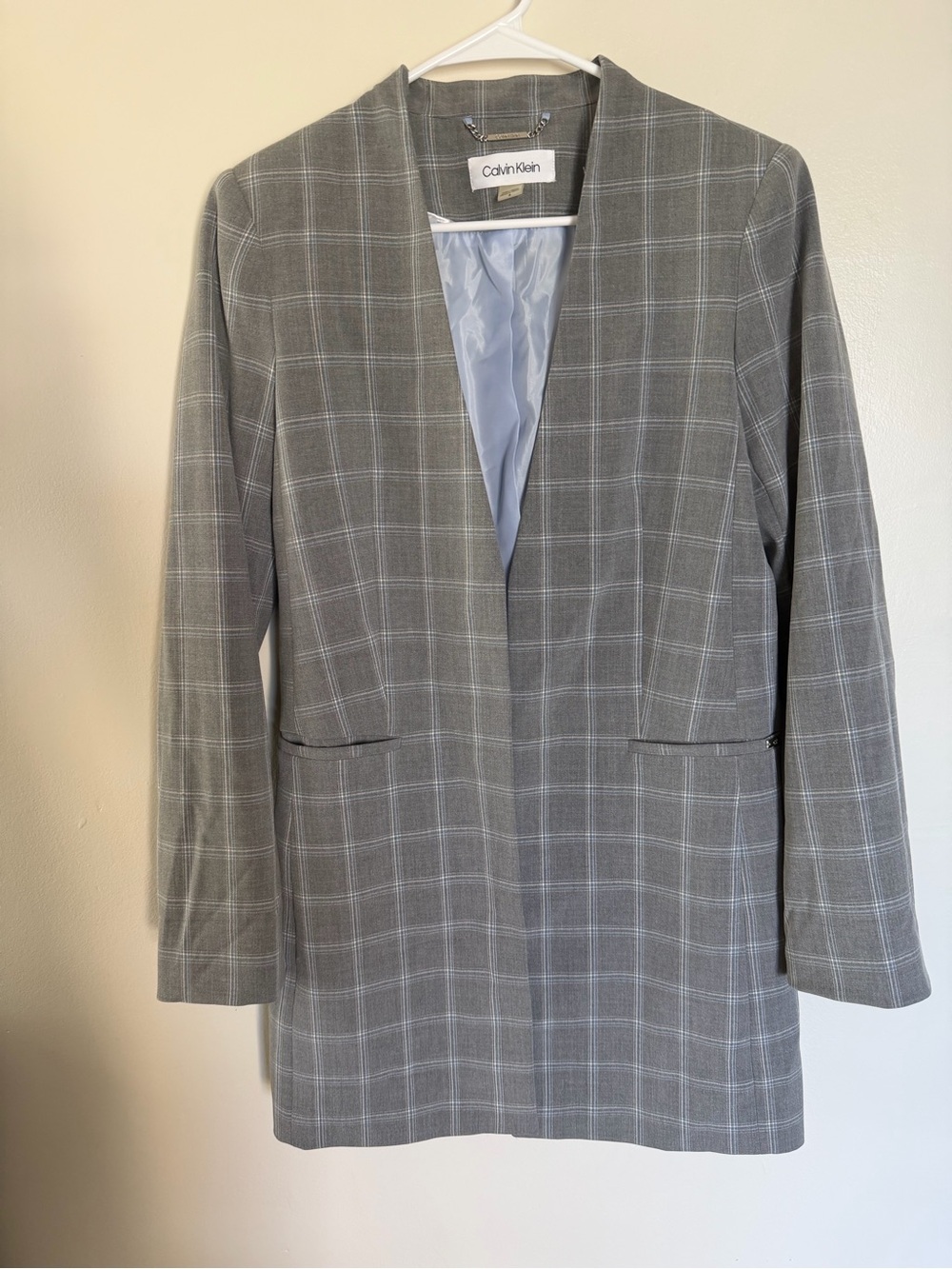 Calvin Klein Gray Windowpane Open-Front Blazer Jacket
